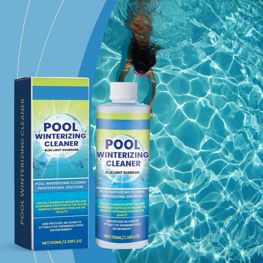 Pool water cleaning fluid product bottle