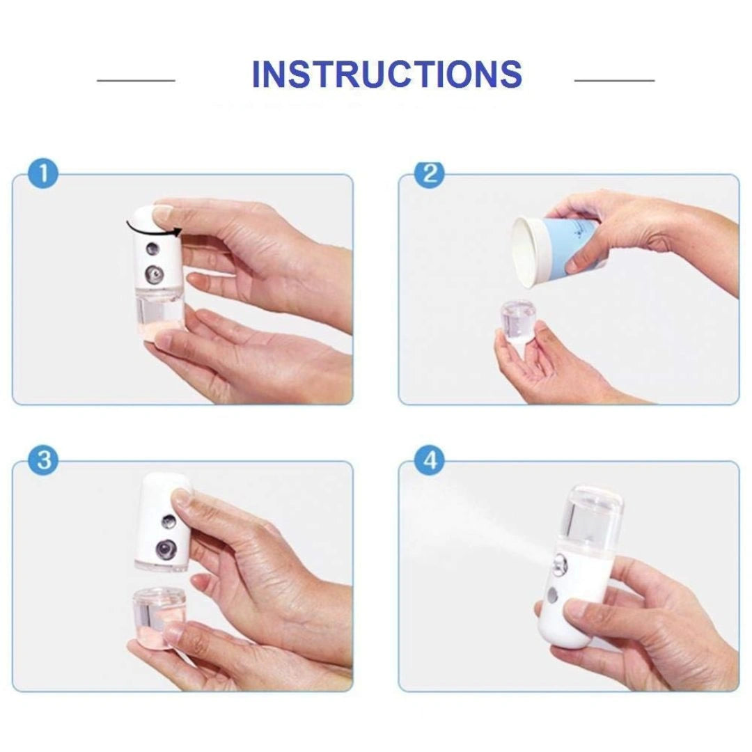 Woman using nano mist sprayer on face