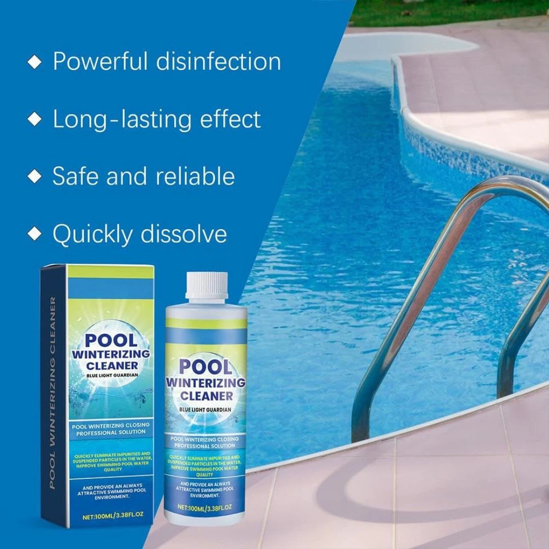 Pool cleaning fluid being poured into water